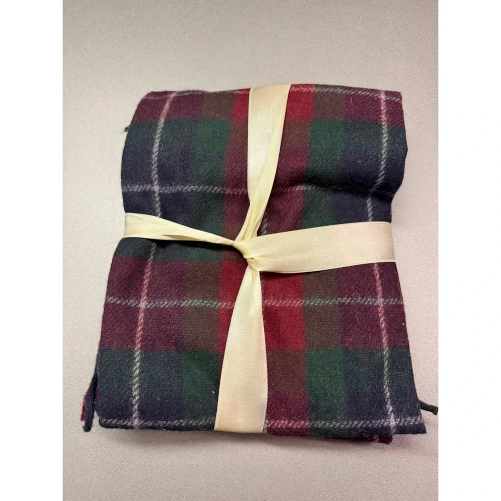 FabulousHome Wool Blend Throw Blanket Plaid Green Burgundy Navy 50x60 52889-XX
